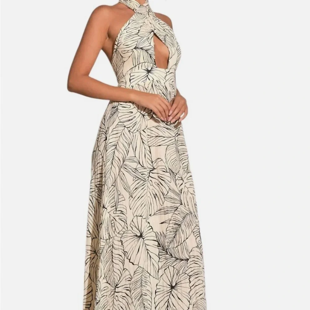 ELAN Criss Cross Maxi Dress Cream & Black Size M - Picture 4 of 11